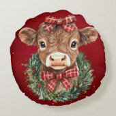スコットランドのハイランド牛のクリスマス時 ラウンドクッション (裏面)