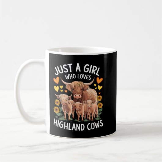 スコットランドのハイランド牛を愛する女の子 コーヒーマグカップ (左)