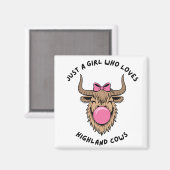 スコットランドのハイランド牛を愛する女の子 マグネット (正面/裏面)