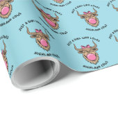 スコットランドのハイランド牛を愛する女の子 ラッピングペーパー (ロールコーナー)