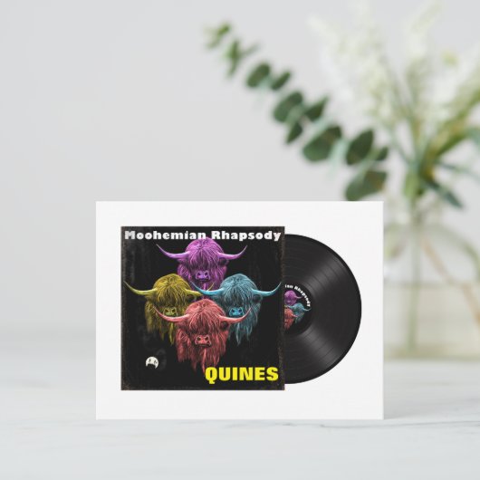 スコットランドのハイランド牛。モヘミアンラプソディ ポストカード (スタンド正面)