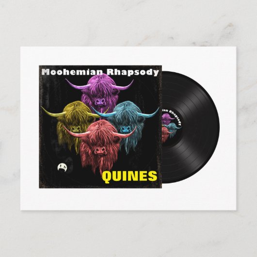 スコットランドのハイランド牛。モヘミアンラプソディ ポストカード (正面)