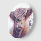 スコットランドのハイランド牛 ラージ壁時計 (傾斜)