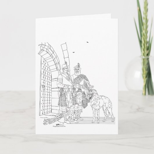スコットランドのハイランド犬を連れたハイランド人 カード (正面)
