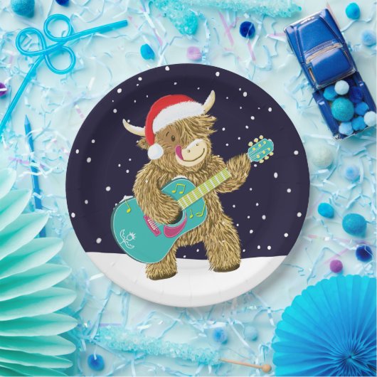 スコットランドのハイランド遊牛のクリスマスギター ペーパープレート (パーティー)