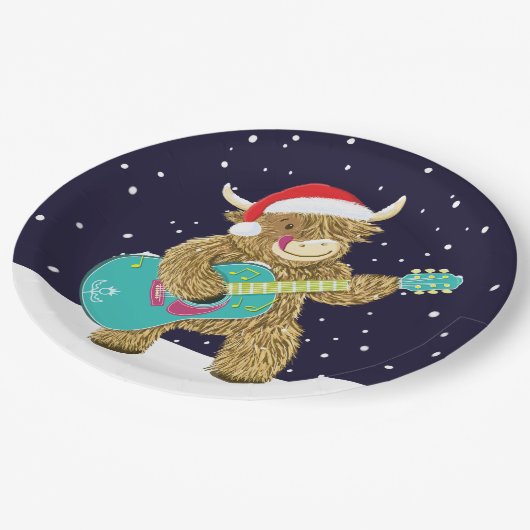 スコットランドのハイランド遊牛のクリスマスギター ペーパープレート (アングル)