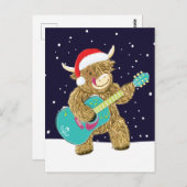 スコットランドのハイランド遊牛のクリスマスギター ポストカード (正面/裏面)