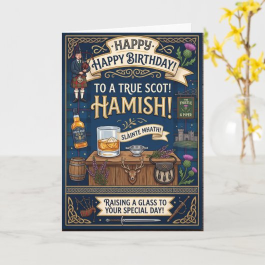 スコットランドのハミッシュの誕生日 カード (黄色い花)