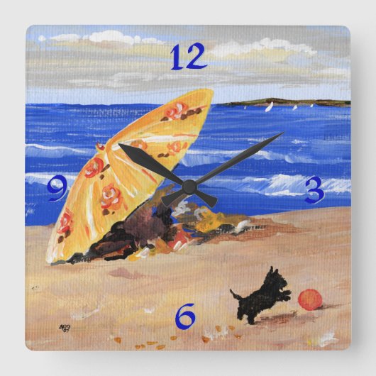 スコットランドのビーチ時計 スクエア壁時計 (正面)
