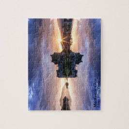 スコットランドのマッケンジー族の城の夕焼けの反射 ジグソーパズル