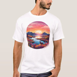 スコットランドのユー湖の夕焼け Tシャツ