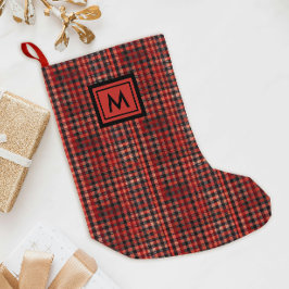 スコットランドのレッドタータンギンガム柄ブラックモノグラム スモールクリスマスストッキング