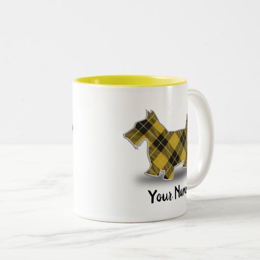 スコットランドの一族のバークレイのタータンチェックのスコットランド人テリア ツートーンマグカップ (正面右)