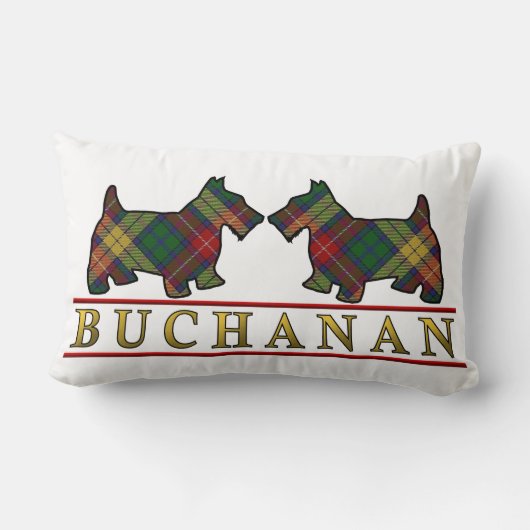 スコットランドの一族のBuchananのタータンチェックのスコッチテリア犬 ランバークッション (裏面)