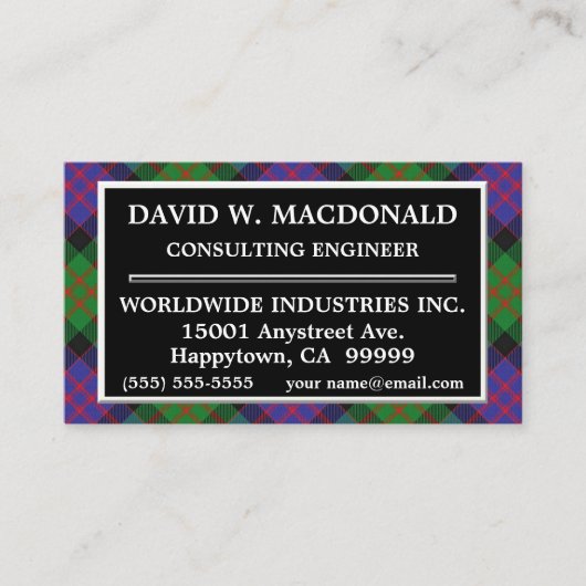 スコットランドの一族のMacDonaldドナルドのタータンチェック格子縞 名刺 (正面)