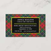 スコットランドの一族のMacLeanの赤いタータンチェック格子縞 名刺 (正面)