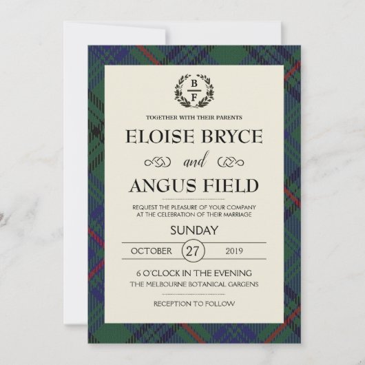 スコットランドの伝統的なウェディングタートルパターンオーダーメイド 招待状 (正面)