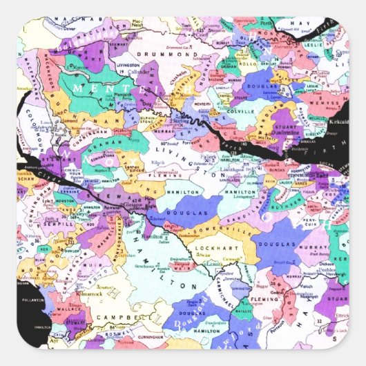 スコットランドの地図スコットランドのクランの写真 スクエアシール (正面)