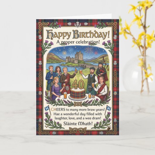 スコットランドの城の誕生日 カード (黄色い花)