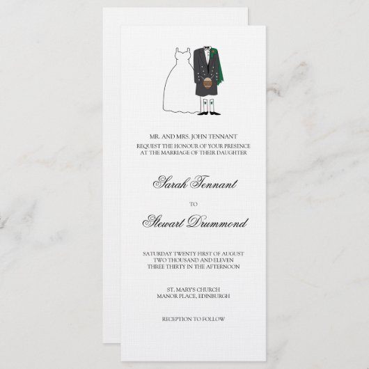 スコットランドの新郎新婦の結婚式招待状-細くして下さい 招待状 (正面/裏面)
