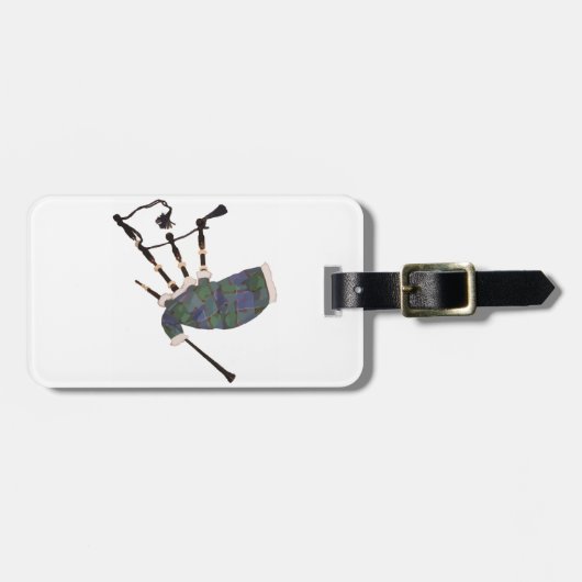 スコットランドの格子模様のバグパイプ ラゲッジタグ (正面横)