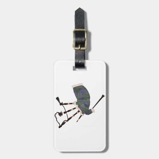 スコットランドの格子模様のバグパイプ ラゲッジタグ (正面縦)