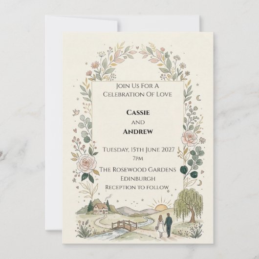 スコットランドの植物の結婚式 招待状 (正面)