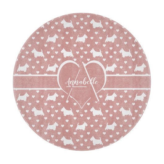 スコットランドの白いテリア（スコットランド犬） – ピンク カッティングボード (正面)