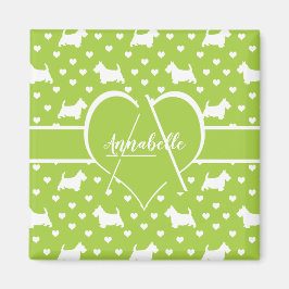 スコットランドの白いテリア（スコットランド犬）ライムグリーン マグネット