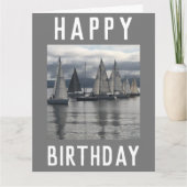スコットランドの銀色の海にヨット。バースデー カード (正面)
