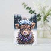 スコットランドの高地の牛のかわいい毛深い牛おもしろいの牛 ポストカード (スタンド正面)