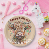 スコットランドの高地の牛のクリスマスライト ペーパープレート (パーティー)