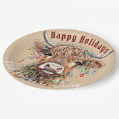 スコットランドの高地の牛のクリスマスライト ペーパープレート (アングル)