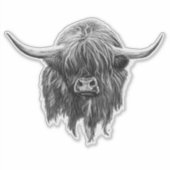 スコットランドの高地の牛の白黒 シール (正面)