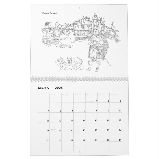 スコットランドの高地人、城と犬 カレンダー (1月 2026)