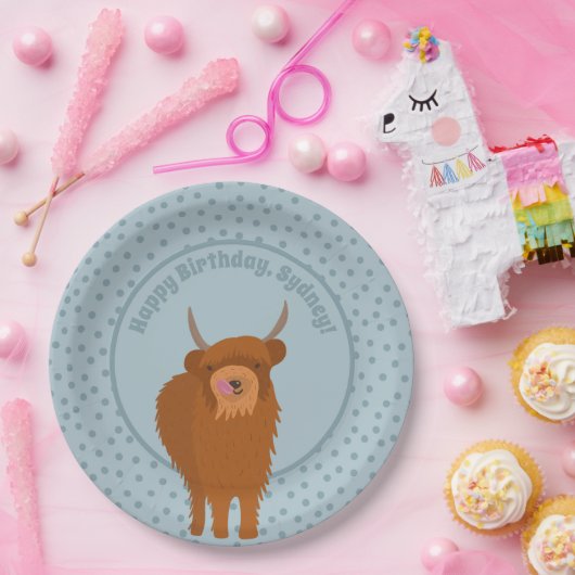 スコットランドの高地牛の牛のグラフィックパーソナライズされた ペーパープレート (パーティー)