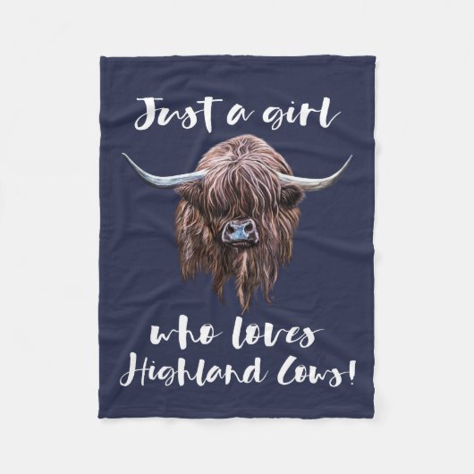 スコットランドの高地牛を愛するちょうど女の子 フリースブランケット (正面)