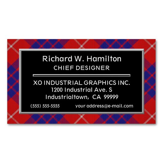 スコットランドアクセントクランハミルトンタータンチェック マグネット名刺 (正面)