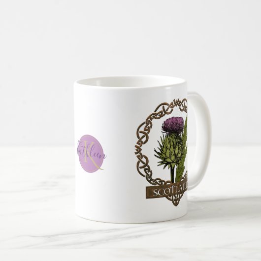 スコットランドアザミケルト結び目模様モノグラム コーヒーマグカップ (正面右)