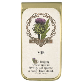 スコットランドアザミケルト結び目模様モノグラム ゴールド マネークリップ