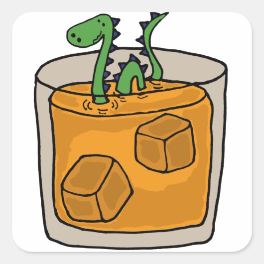 スコットランドウィスキーガラスのネス湖モンスター スクエアシール (正面)