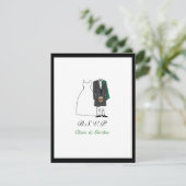 スコットランドキルト花嫁&花婿結婚式RSVP -グリーン 出欠カード (スタンド正面)