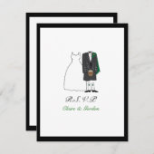 スコットランドキルト花嫁&花婿結婚式RSVP -グリーン 出欠カード (正面/裏面)