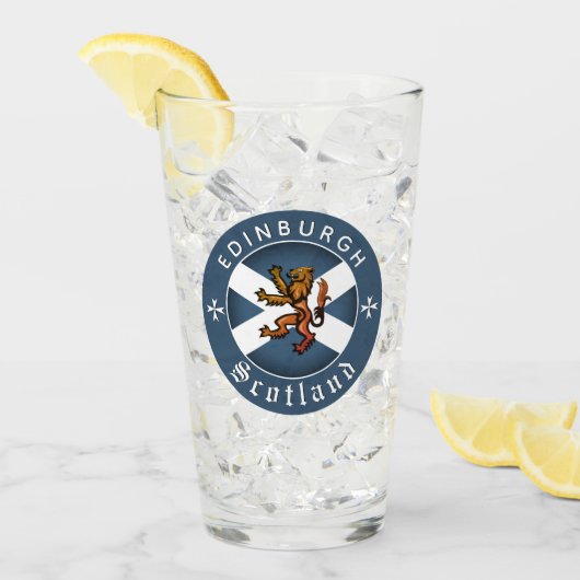スコットランドグラス、横行、エディンバラ、スコットランド国旗 タンブラーグラス (アイス正面)