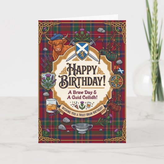 スコットランドタータンのユーモア 誕生日 カード (正面)