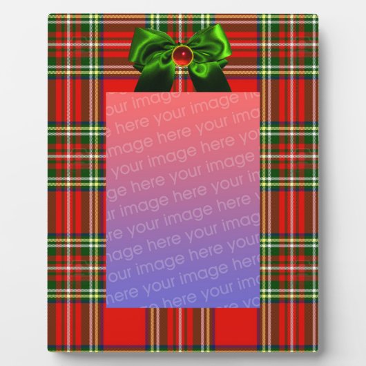 スコットランドタータンチェックと赤グリーン弓クリスマスパーティー フォトプラーク (正面)