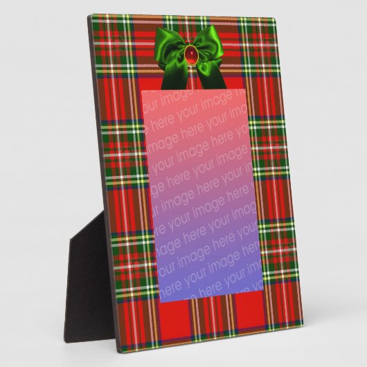 スコットランドタータンチェックと赤グリーン弓クリスマスパーティー フォトプラーク (側面)