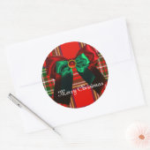スコットランドタータンチェックと赤グリーン弓クリスマスパーティー ラウンドシール (封筒)