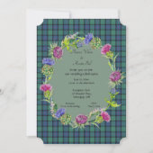 スコットランドタータンチェックの花と金ゴールド枠 招待状 (正面)