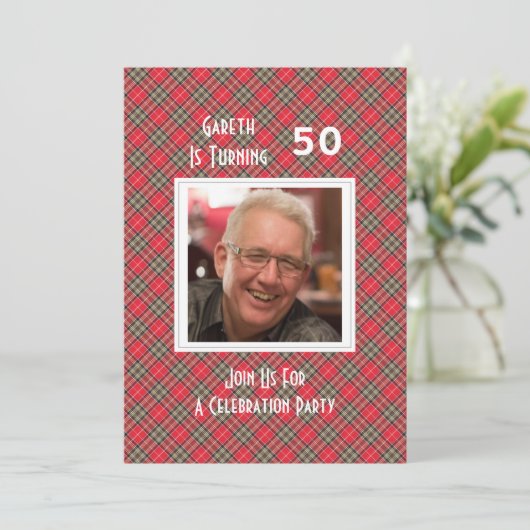 スコットランドタータンチェックをテーマにしたお祝いパーティー 招待状 (スタンド正面)